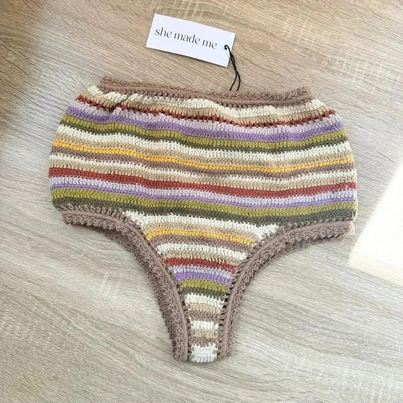 NWT Free People She Made Me Rahi Crochet High Waisted Bikini Swim Bottom Brown M - Picture 4 of 11